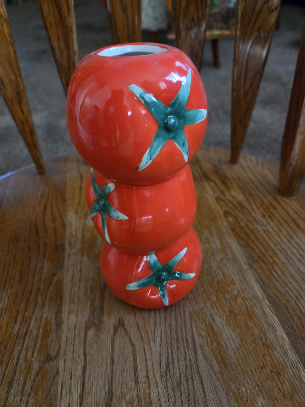 Red Ceramic Tomato Stack Vase Fun Red & Green